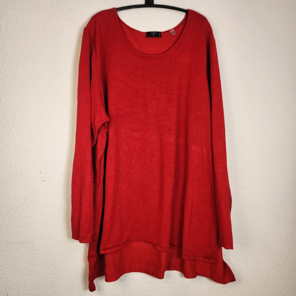 T Tahari Tunic Vibrant Red High/Low Sweater, Size 3X